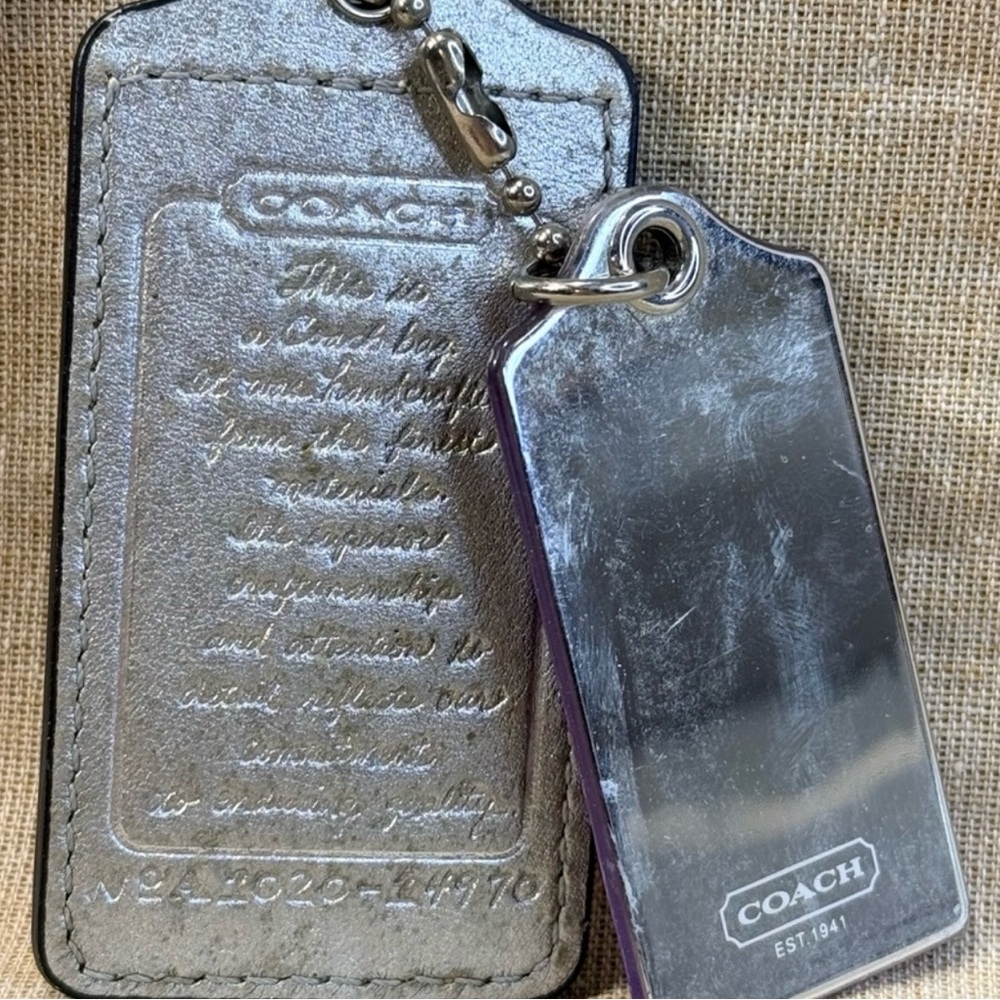 Coach Silver Leather and Lilac Acrylic Tag Keychain - Picture 3 of 3